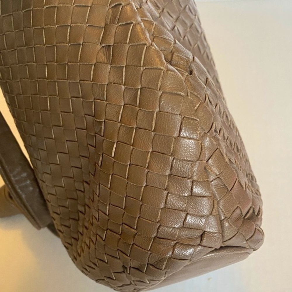 Vtg Woven Leather Purse Vintage Shoulder Bag Crossbody Intrecciato Tan Brown - Picture 7 of 8